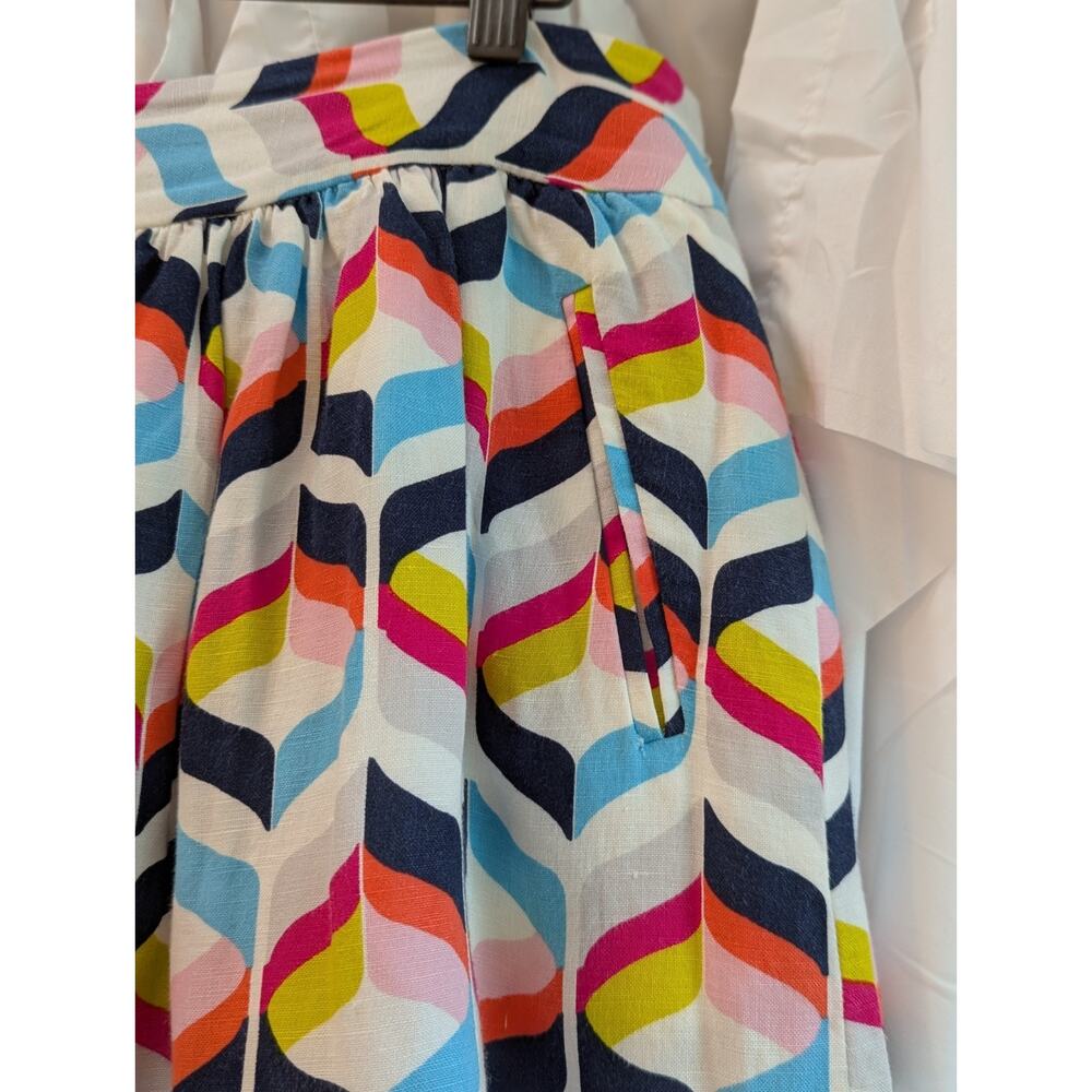 Cynthia Rowley Size 10 Linen Blend Lined Pleated Knee Length Skirt Pockets - Picture 4 of 16